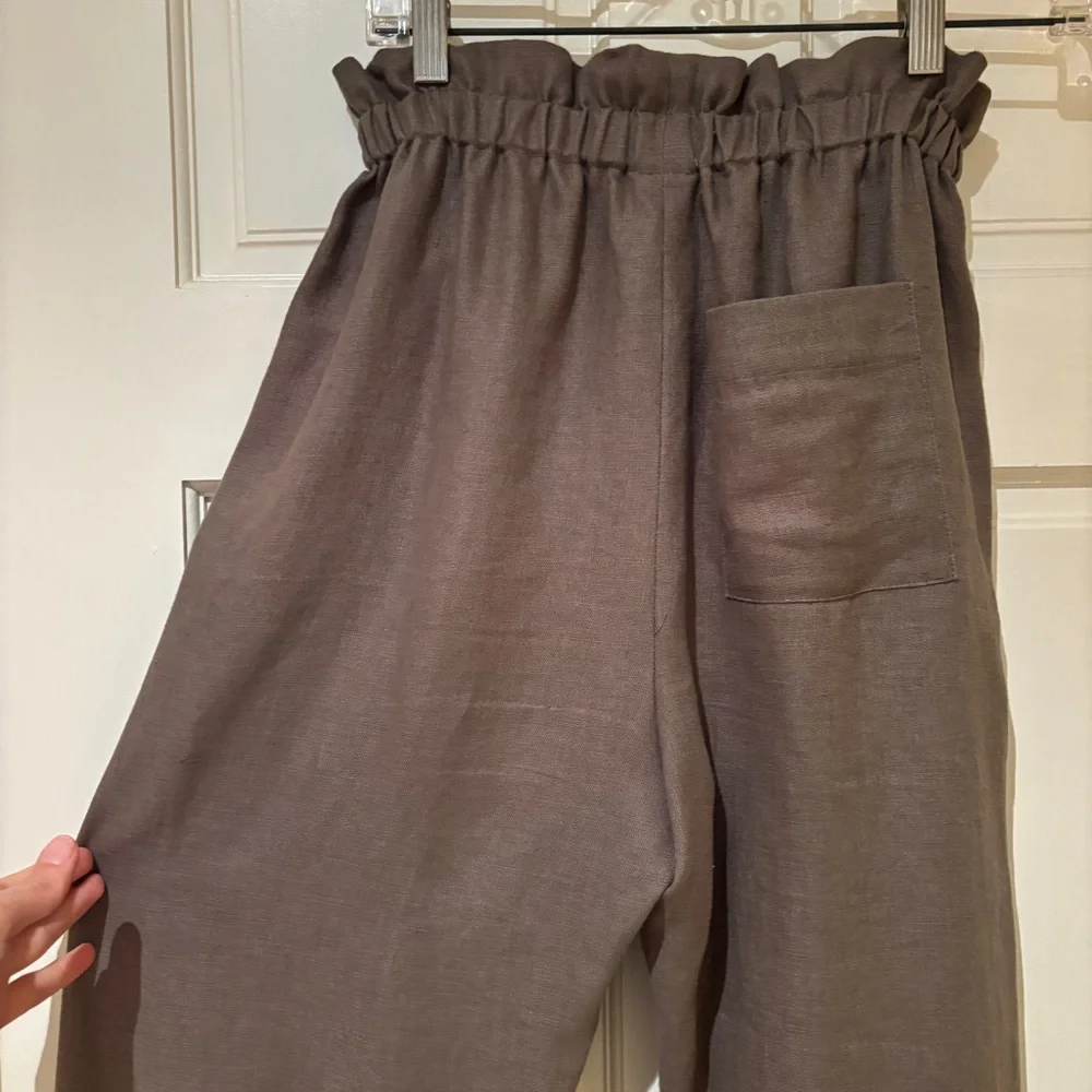 CULT GAIA - Olive Green Linen High-Rise Pants - Small - Picture 7 of 8